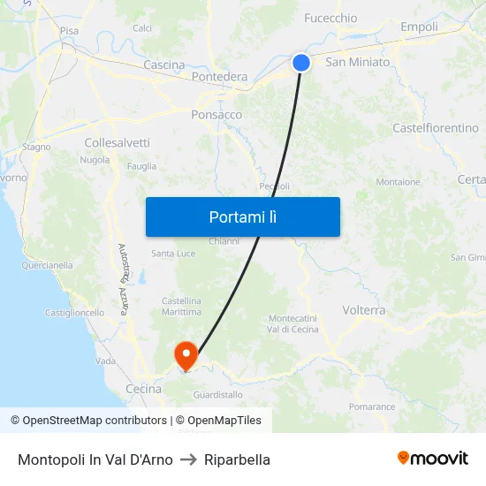 Montopoli In Val D'Arno to Riparbella map