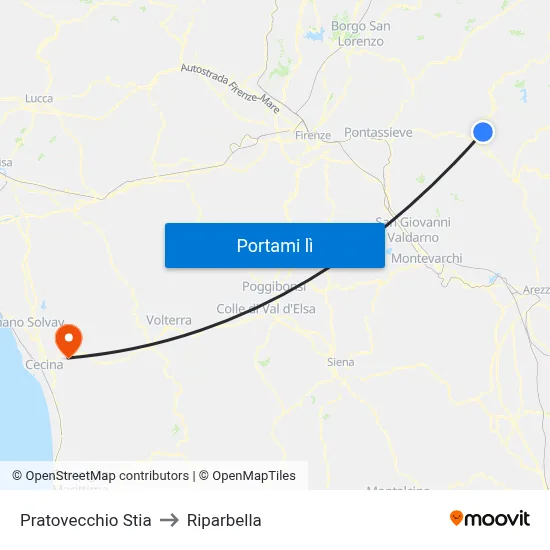Pratovecchio Stia to Riparbella map