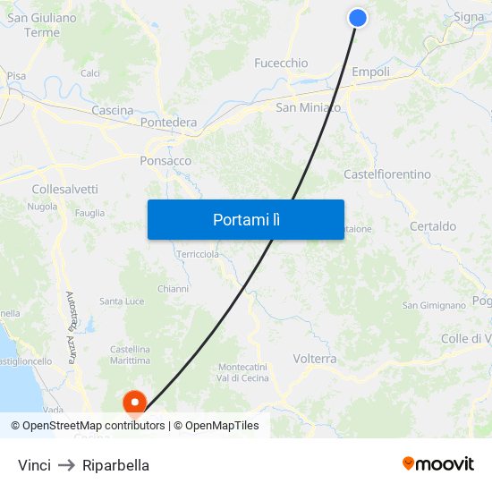 Vinci to Riparbella map