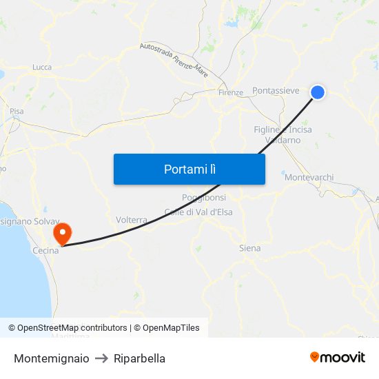 Montemignaio to Riparbella map