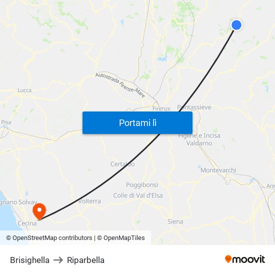 Brisighella to Riparbella map