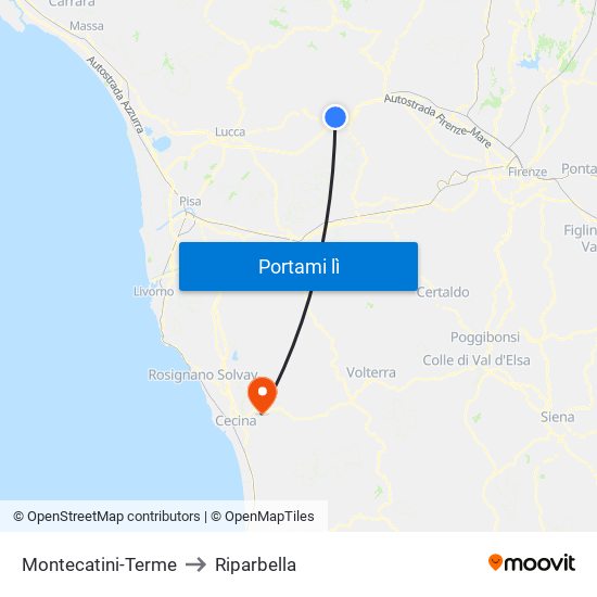 Montecatini-Terme to Riparbella map