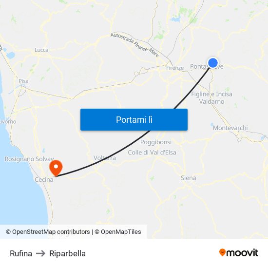 Rufina to Riparbella map