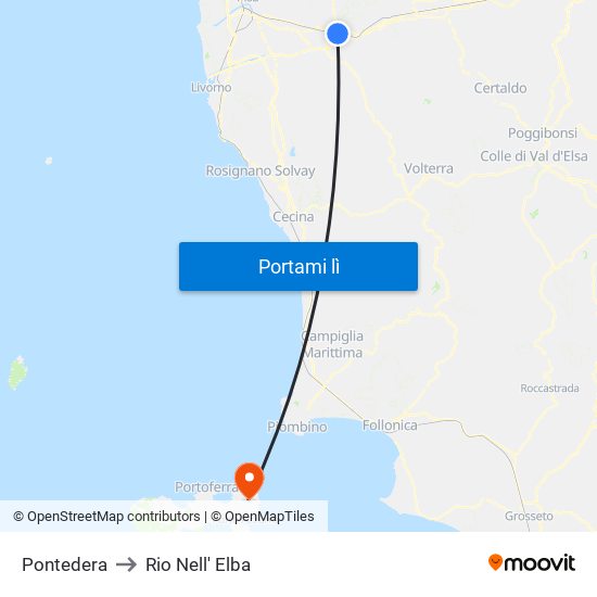 Pontedera to Rio Nell' Elba map