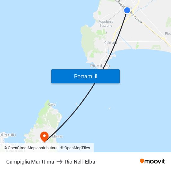 Campiglia Marittima to Rio Nell' Elba map