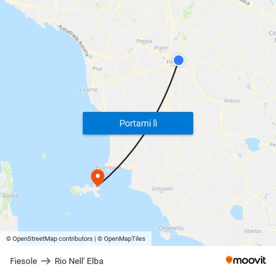 Fiesole to Rio Nell' Elba map