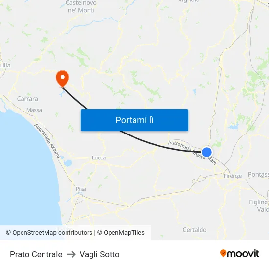 Prato Centrale to Vagli Sotto map