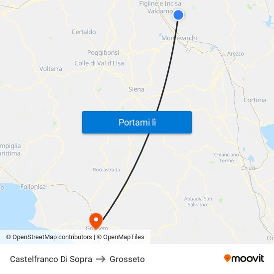 Castelfranco Di Sopra to Grosseto map