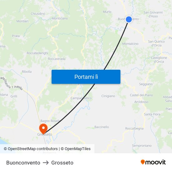 Buonconvento to Grosseto map