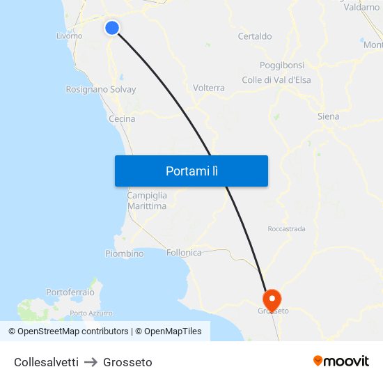 Collesalvetti to Grosseto map
