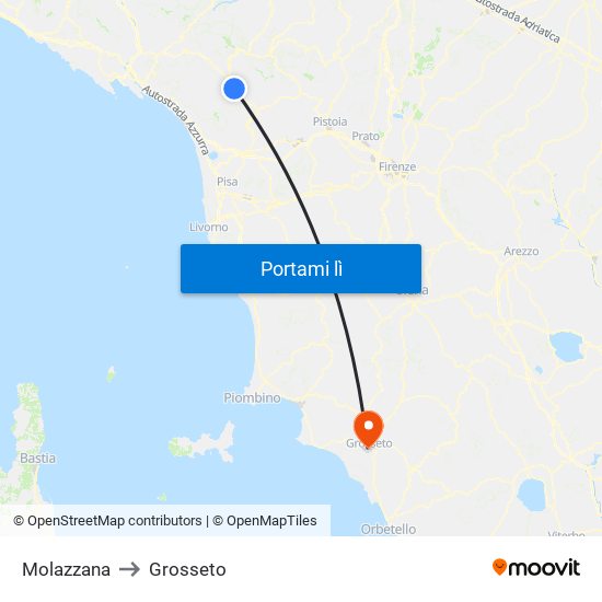 Molazzana to Grosseto map