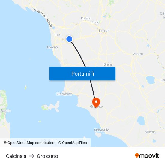 Calcinaia to Grosseto map