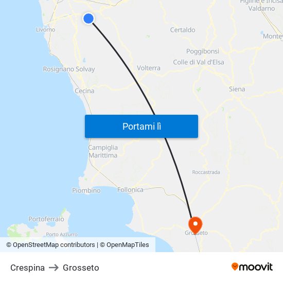 Crespina to Grosseto map