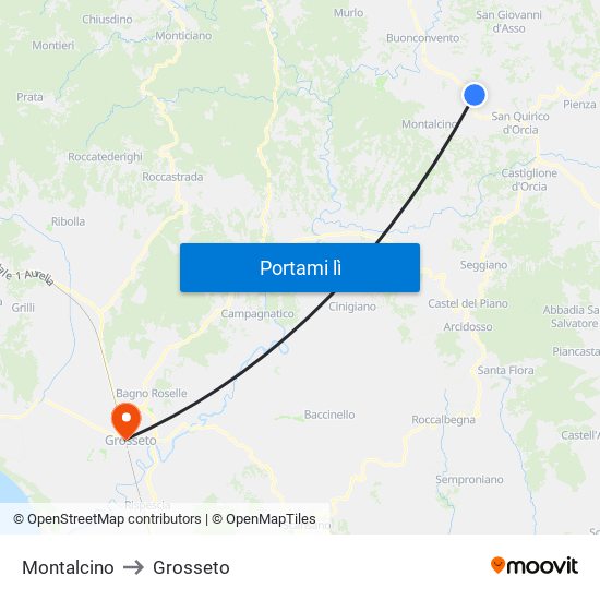 Montalcino to Grosseto map