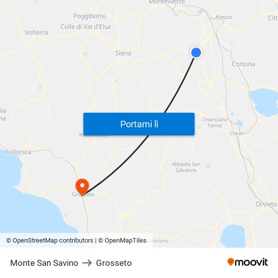 Monte San Savino to Grosseto map