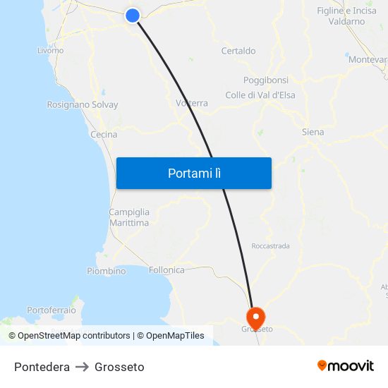 Pontedera to Grosseto map