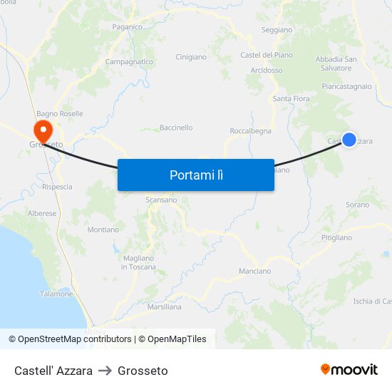 Castell' Azzara to Grosseto map