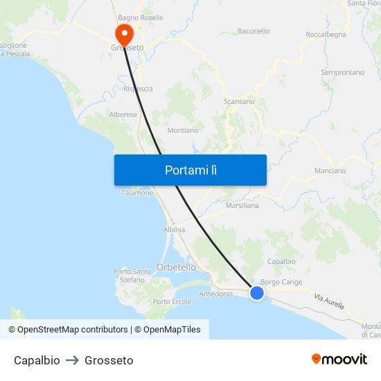 Capalbio to Grosseto map