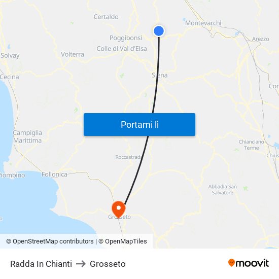 Radda In Chianti to Grosseto map