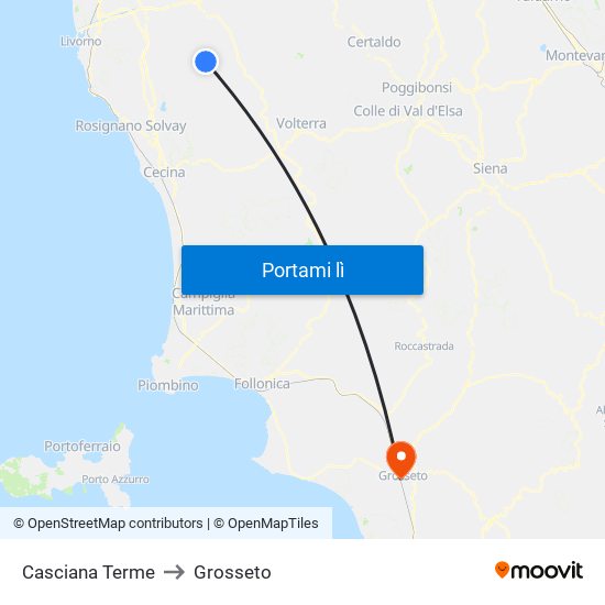 Casciana Terme to Grosseto map