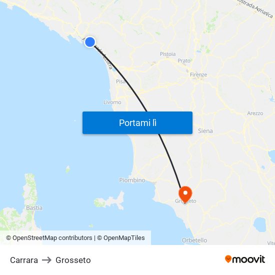 Carrara to Grosseto map