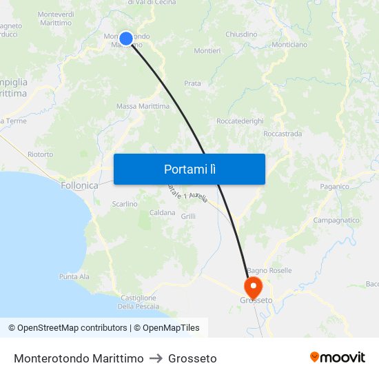 Monterotondo Marittimo to Grosseto map