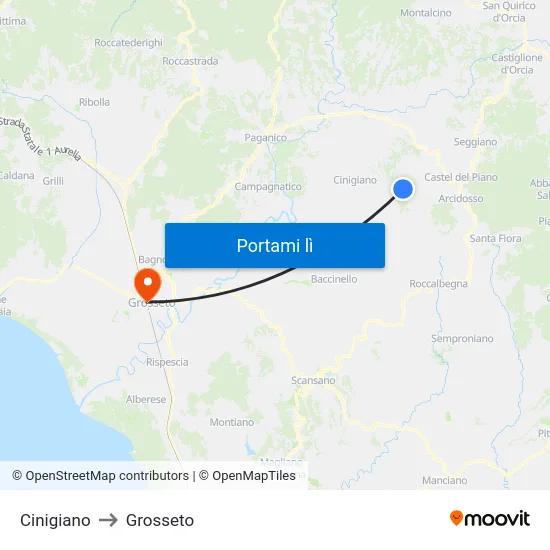 Cinigiano to Grosseto map