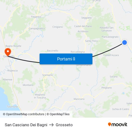 San Casciano Dei Bagni to Grosseto map