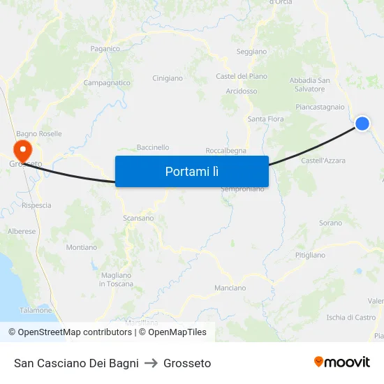 San Casciano Dei Bagni to Grosseto map