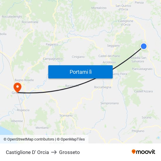 Castiglione D' Orcia to Grosseto map