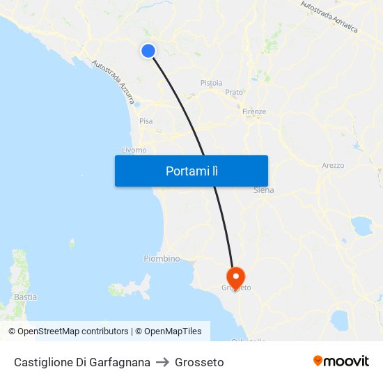 Castiglione Di Garfagnana to Grosseto map