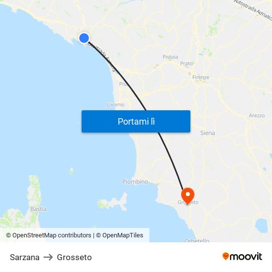 Sarzana to Grosseto map