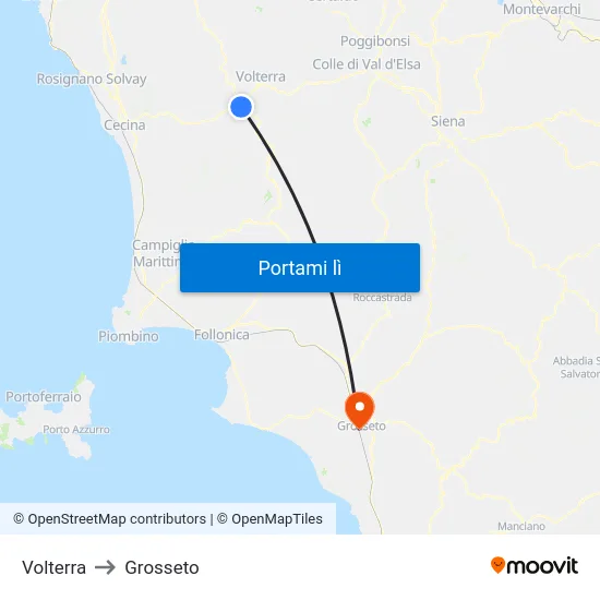 Volterra to Grosseto map