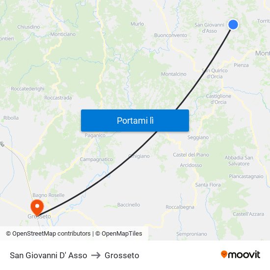 San Giovanni D' Asso to Grosseto map