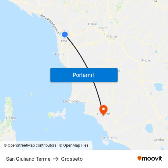 San Giuliano Terme to Grosseto map