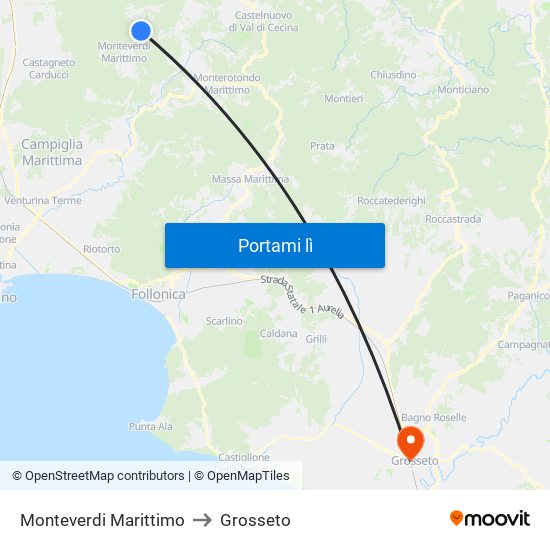 Monteverdi Marittimo to Grosseto map