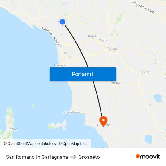 San Romano In Garfagnana to Grosseto map
