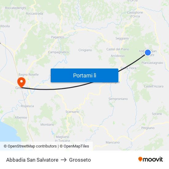Abbadia San Salvatore to Grosseto map
