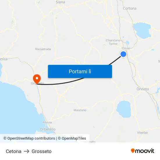 Cetona to Grosseto map