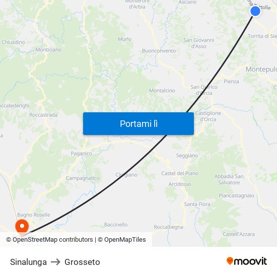 Sinalunga to Grosseto map