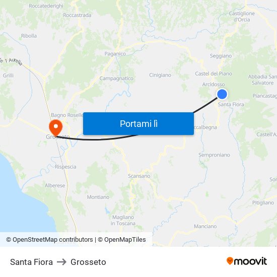 Santa Fiora to Grosseto map