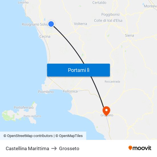 Castellina Marittima to Grosseto map