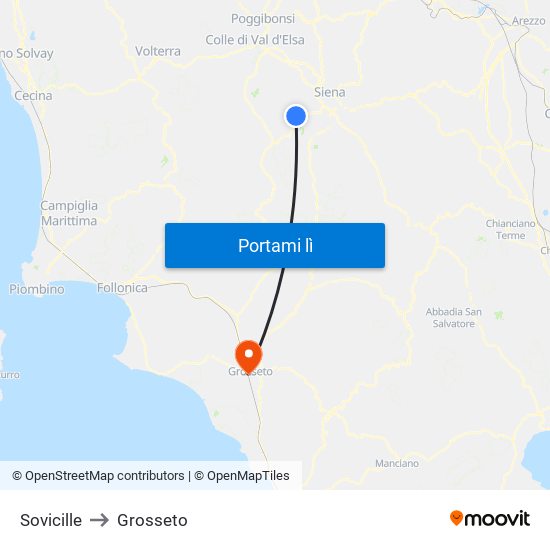 Sovicille to Grosseto map