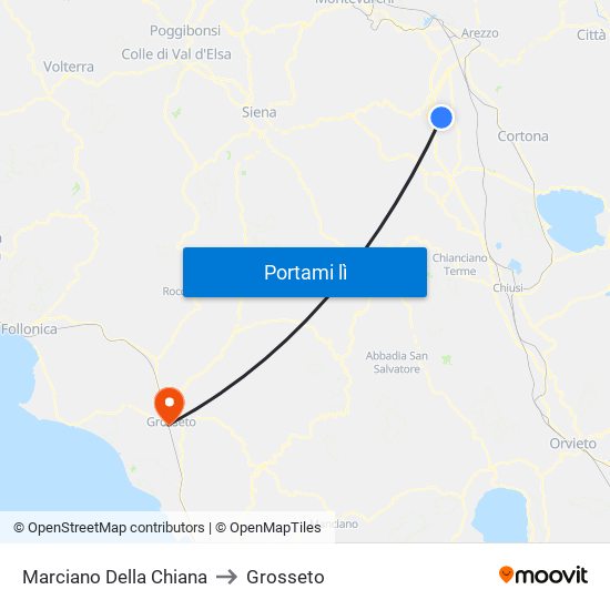 Marciano Della Chiana to Grosseto map