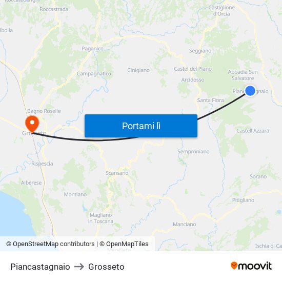 Piancastagnaio to Grosseto map