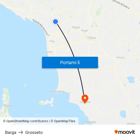 Barga to Grosseto map