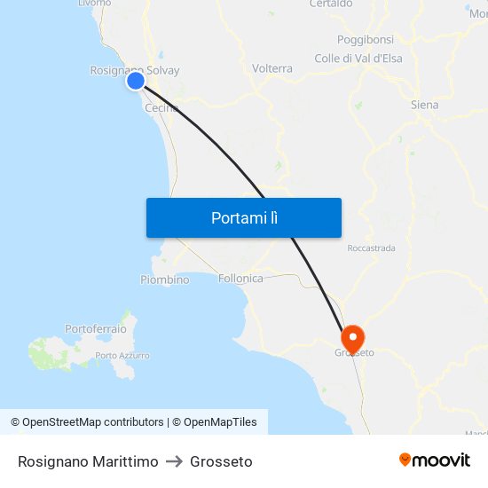 Rosignano Marittimo to Grosseto map