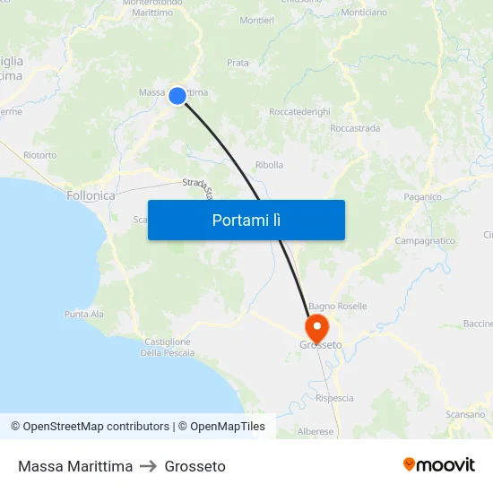 Massa Marittima to Grosseto map