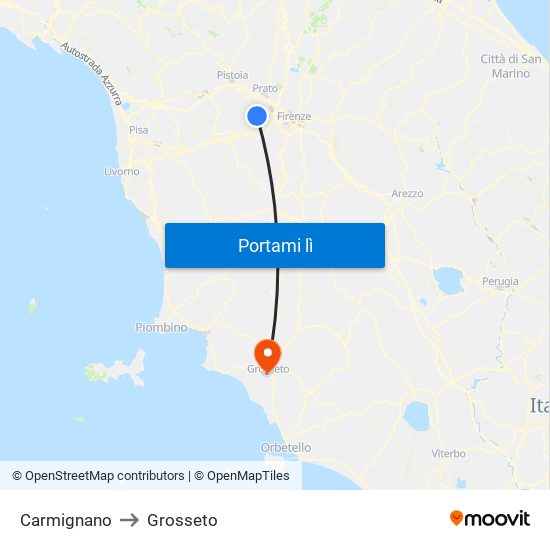 Carmignano to Grosseto map