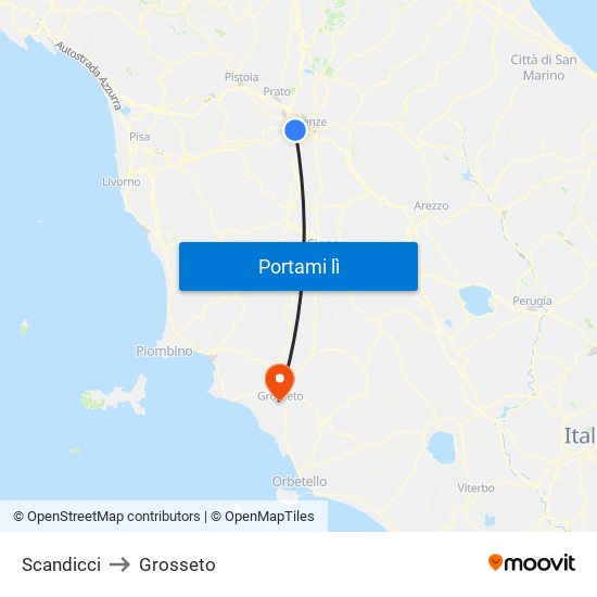 Scandicci to Grosseto map